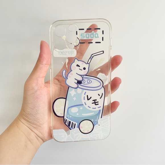 iPhone 12 Pro Case with Clear Soda Cat Print - Picture 3 of 3